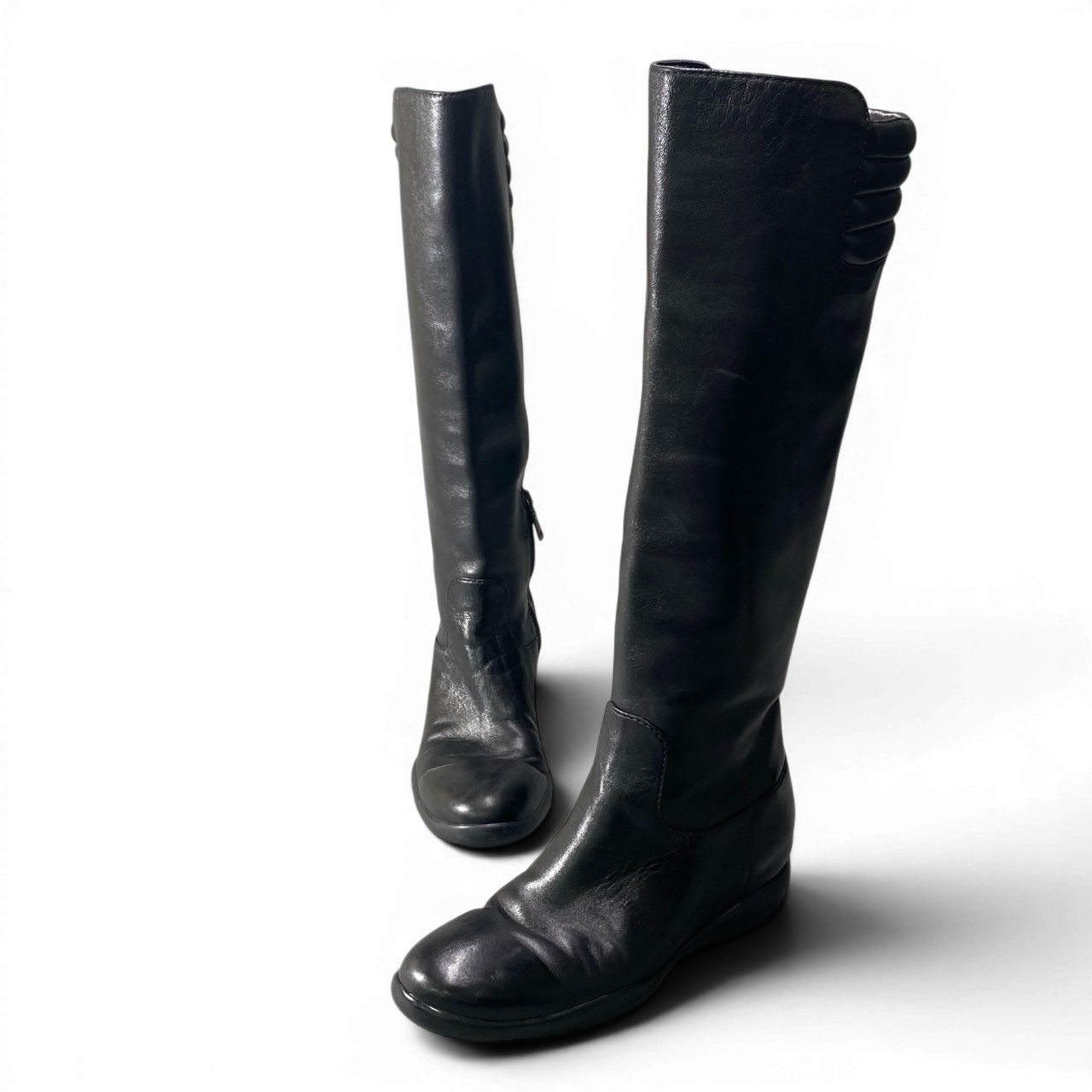Prada Sport Long Boots Leather Side Zip 36 Black Shoes — view 3