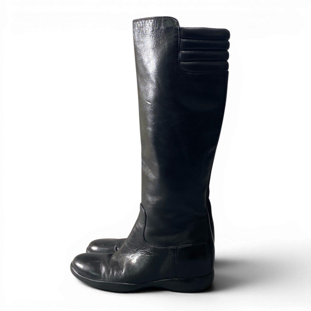 Prada Sport Long Boots Leather Side Zip 36 Black Shoes — view 4