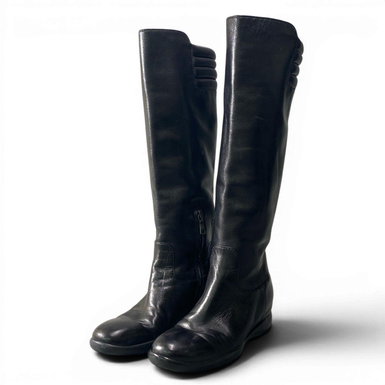 Prada Sport Long Boots Leather Side Zip 36 Black Shoes — view 2
