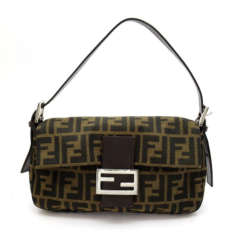 Fendi Zucca Mamma Bucket Canvas Leather Handbag Brown