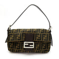 Fendi Zucca Mamma Bucket Canvas Leather Handbag Brown