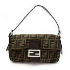 Fendi Zucca Mamma Bucket Canvas Leather Handbag Brown