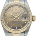 Rolex Datejust Watch Diamond Houndstooth Dial 18k Yellow Gold SS