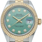 Rolex Datejust 28 Watch Jubilee Diamond Mint Green Tapestry