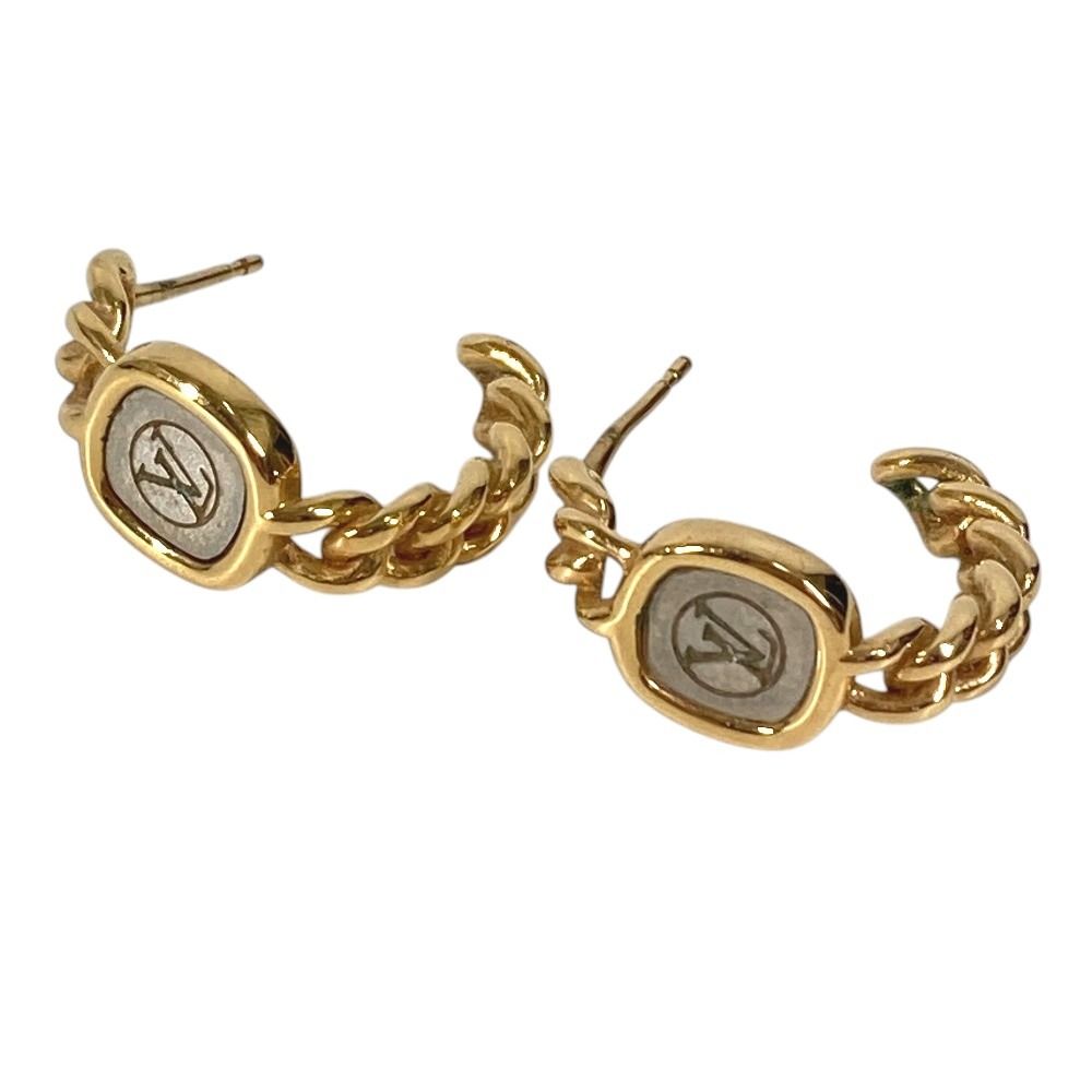 Louis Vuitton Earrings ID Chain Motif Metal Gold