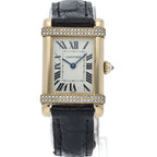 Cartier Tank Chinoise SM Watch Diamond Bezel 18k Yellow Gold Leather Silver — view 2