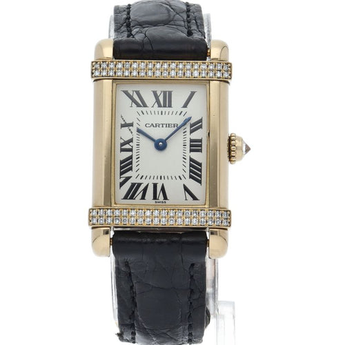 Cartier Tank Chinoise SM Watch Diamond Bezel 18k Yellow Gold Leather Silver — view 2