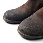 Prada Suede Leather Long Boots with Buckle Embroidery — view 7