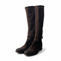 Prada Suede Leather Long Boots with Buckle Embroidery