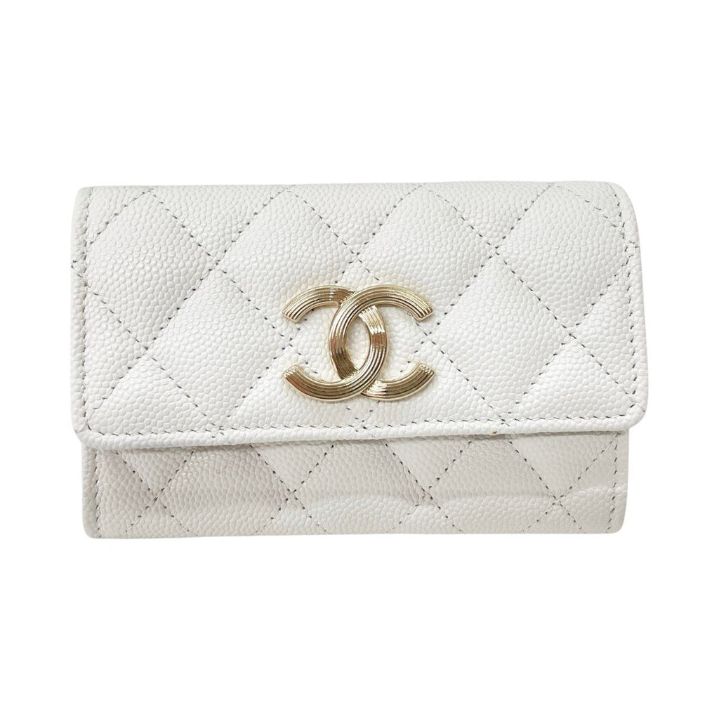 Chanel Wallet Coin Case CC Logo Small Flap Caviar Leather White