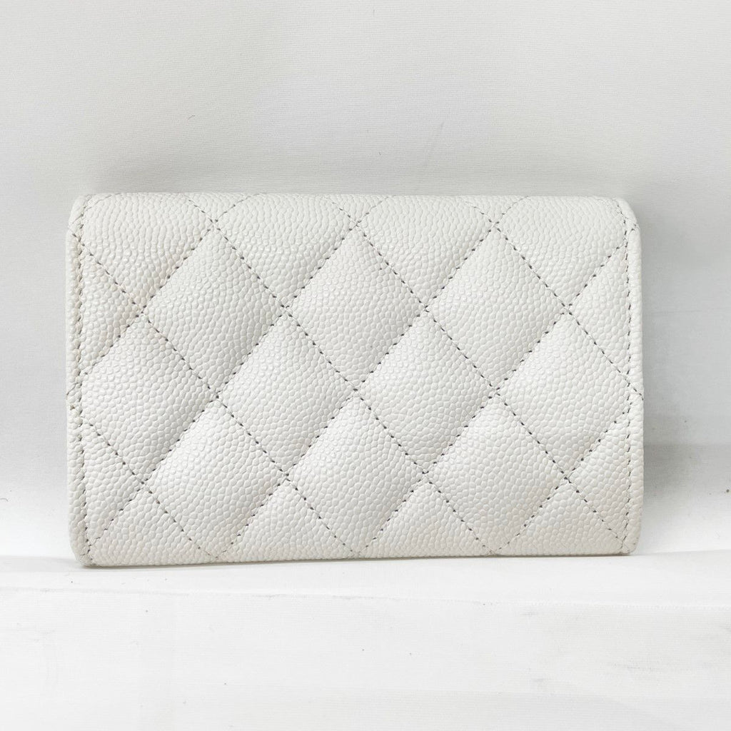 Chanel Wallet Coin Case CC Logo Small Flap Caviar Leather White — view 2