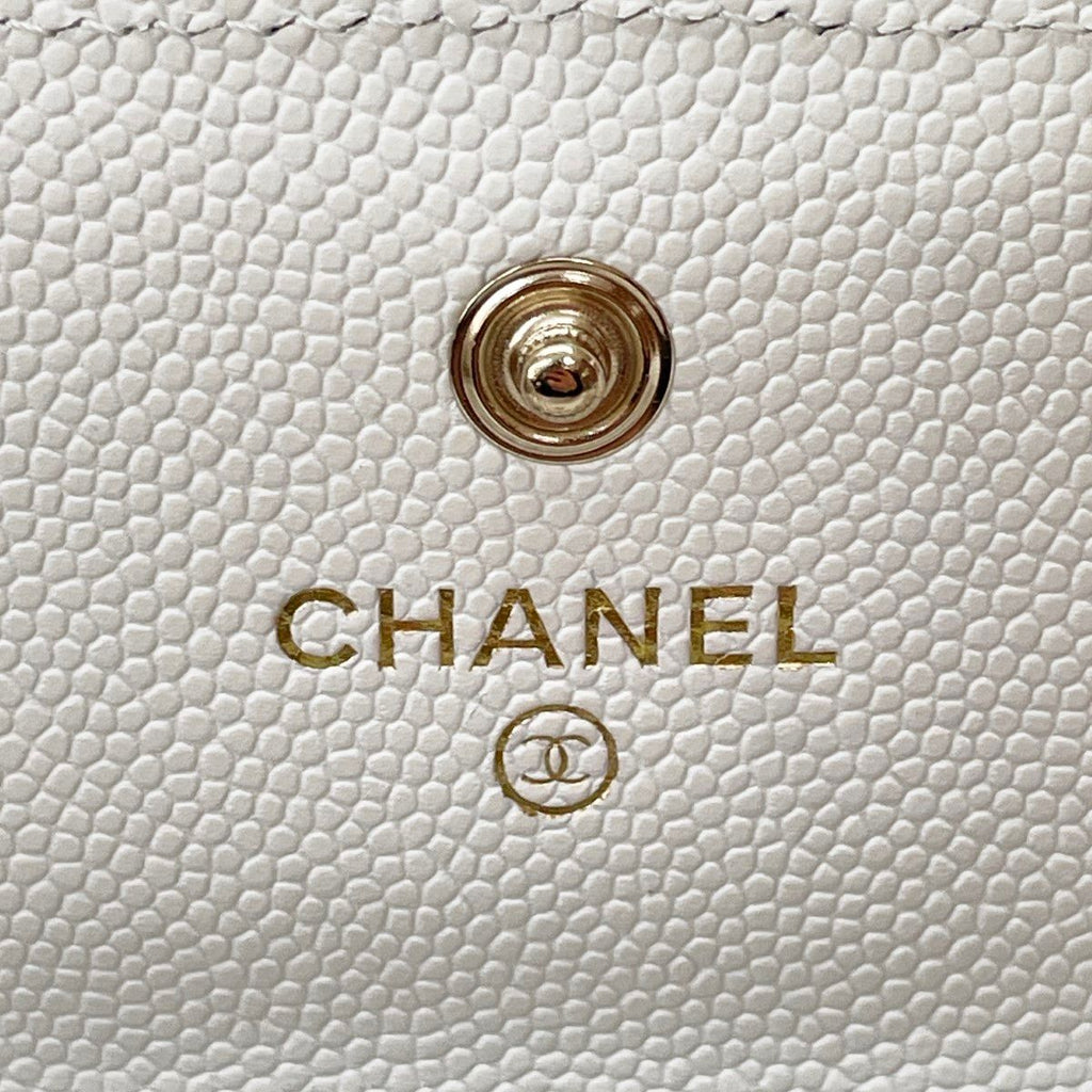Chanel Wallet Coin Case CC Logo Small Flap Caviar Leather White — view 5