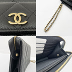 Chanel Clutch Caviar Leather Quilted Chain Wallet Black — view 8