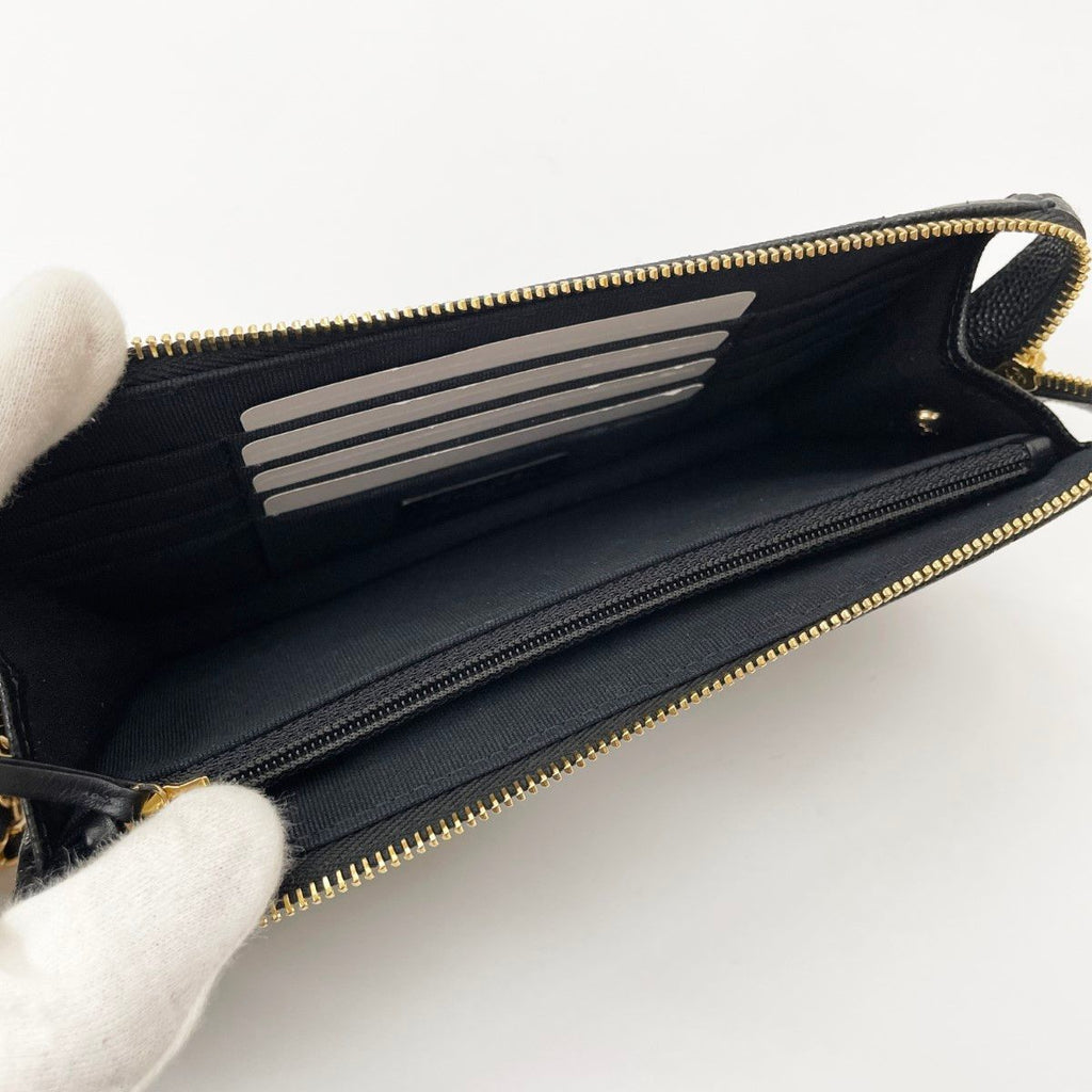 Chanel Clutch Caviar Leather Quilted Chain Wallet Black — view 5