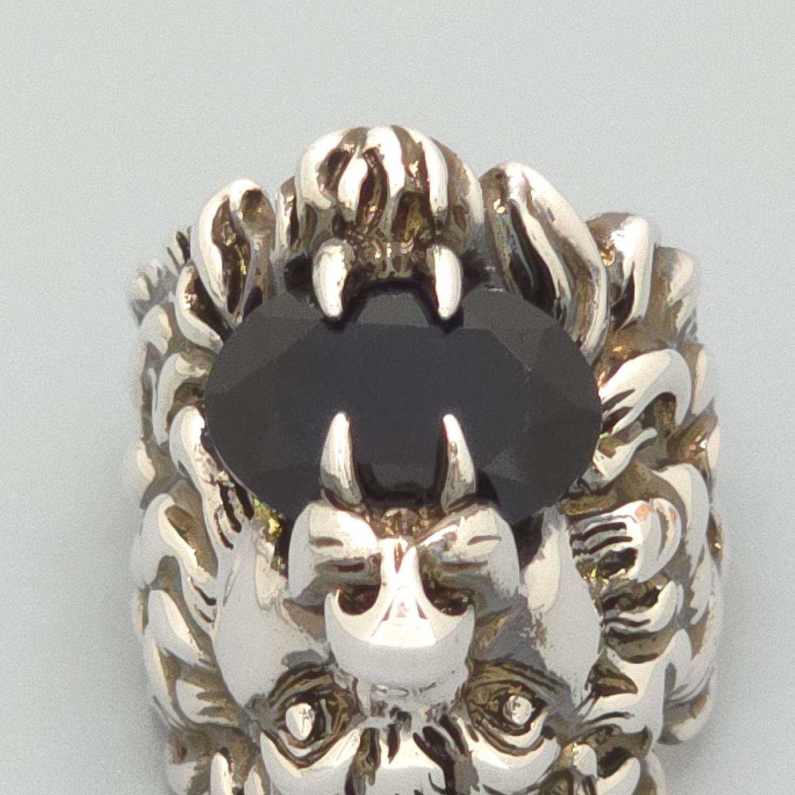 Gucci Crystal Lion Head Ring Black Aging Finish Metal
