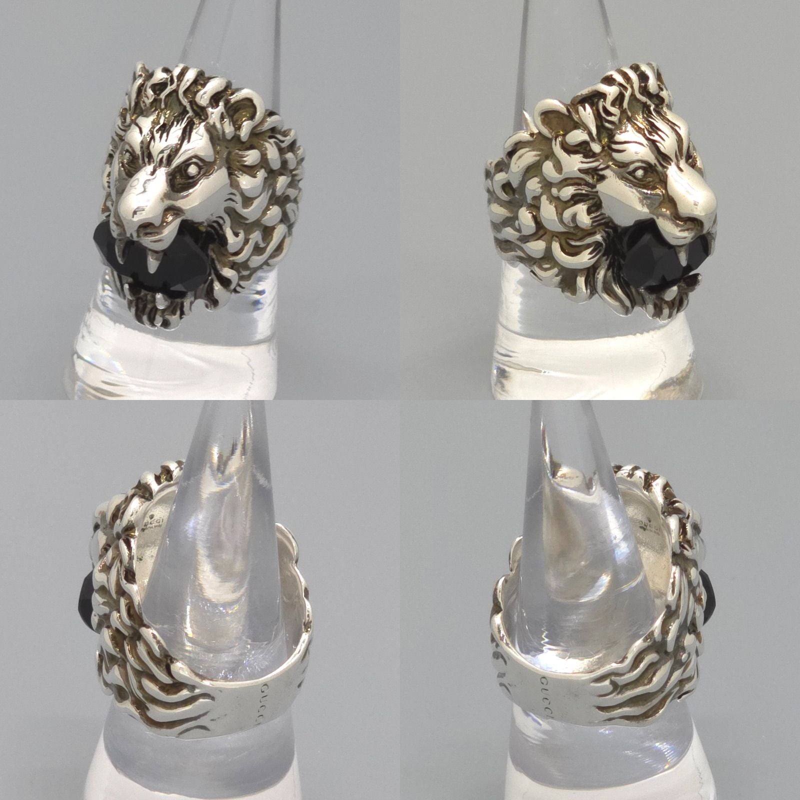 Gucci Crystal Lion Head Ring Black Aging Finish Metal