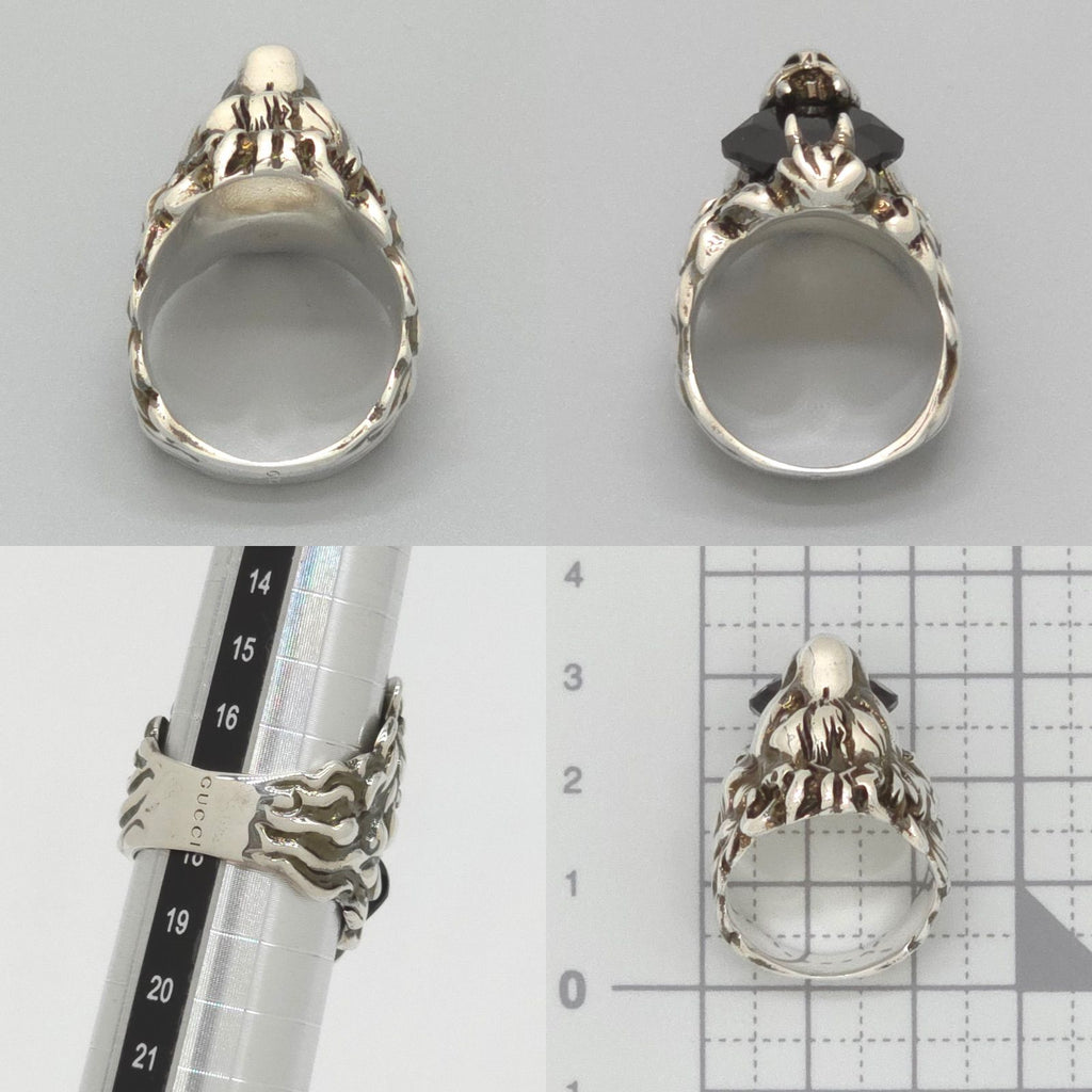 Gucci Crystal Lion Head Ring Black Aging Finish Metal