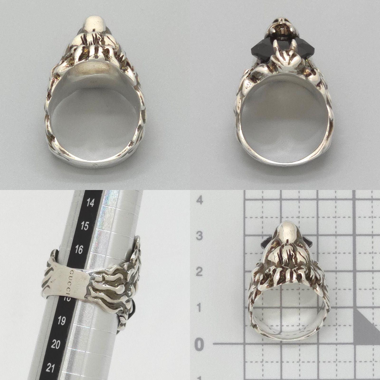 Gucci Crystal Lion Head Ring Black Aging Finish Metal