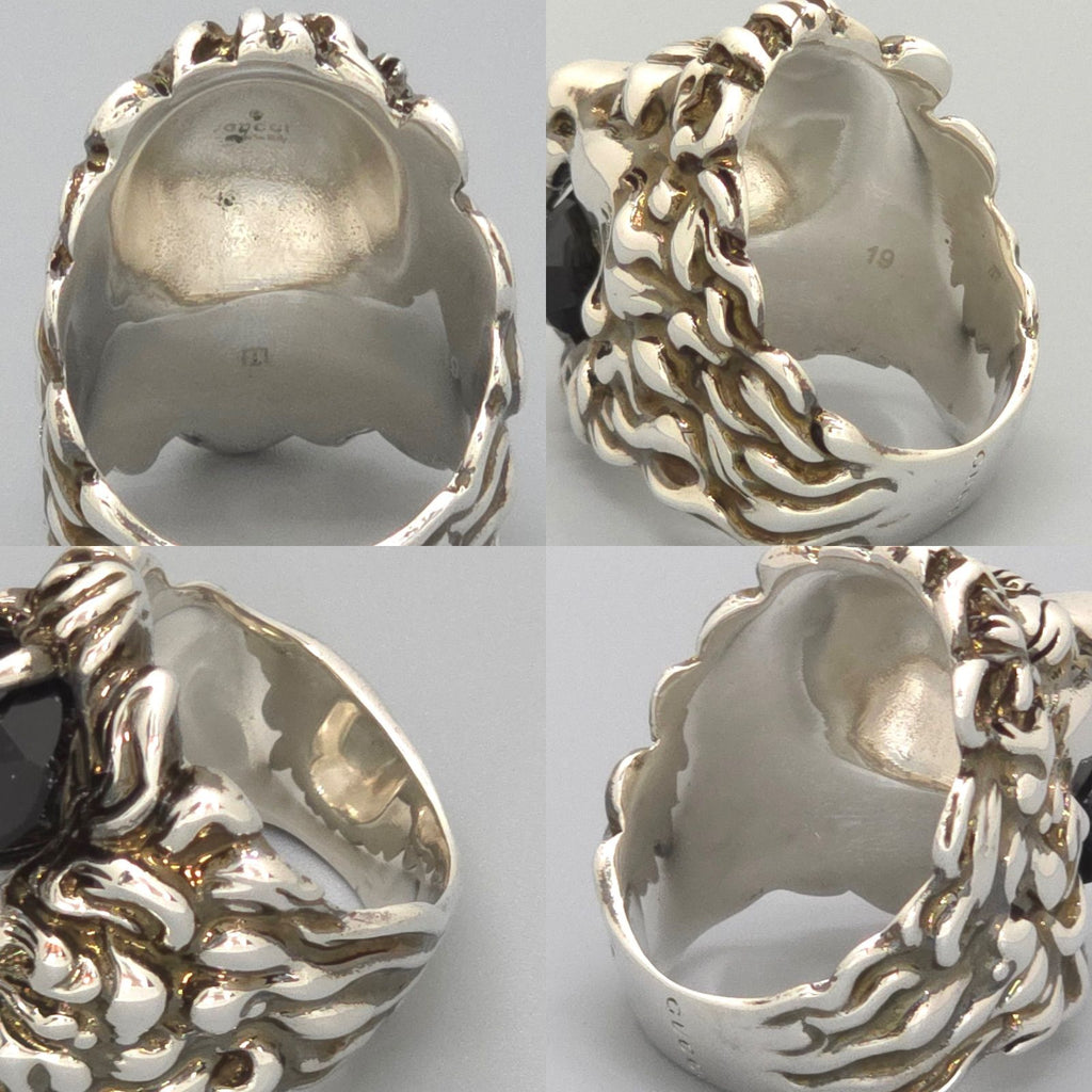 Gucci Crystal Lion Head Ring Black Aging Finish Metal
