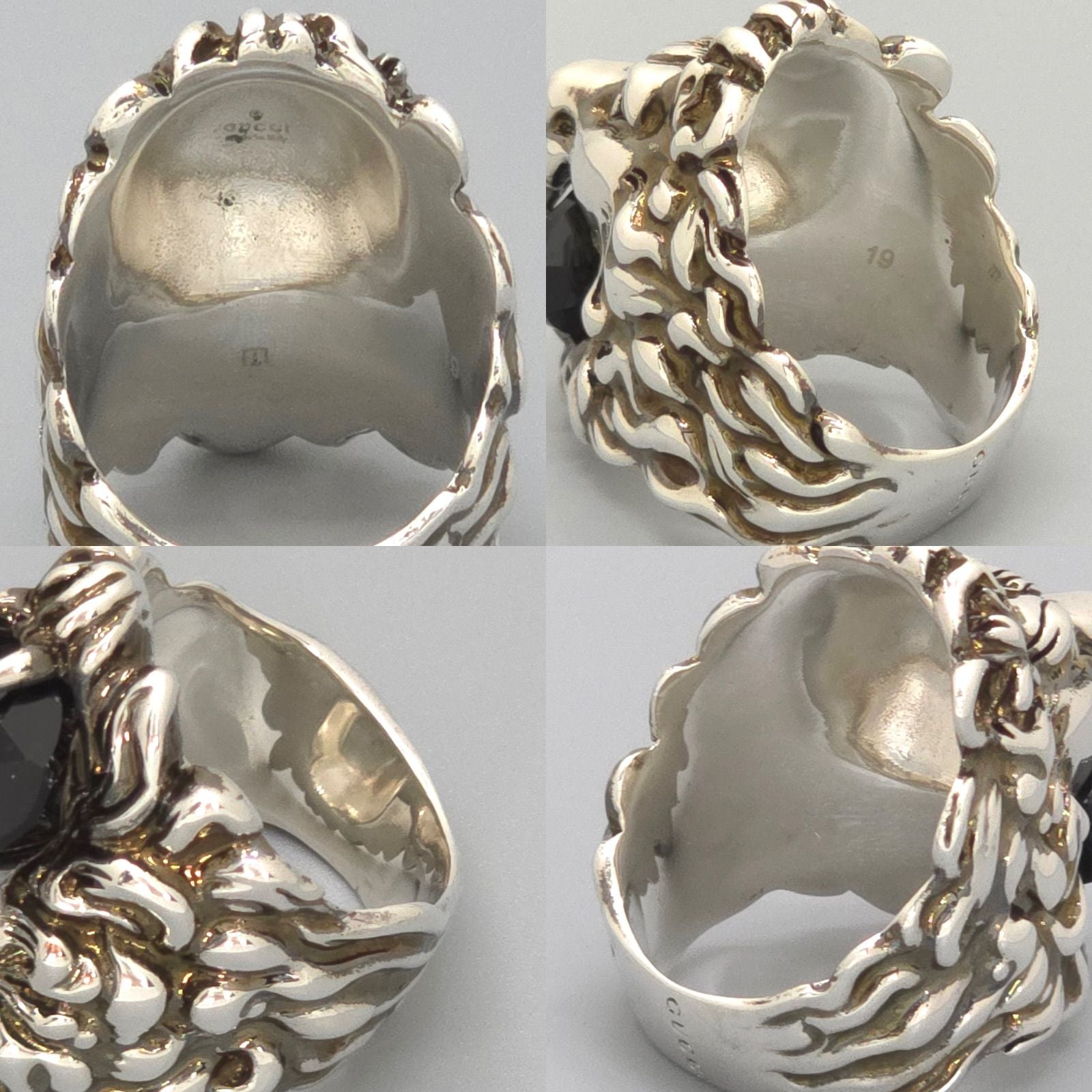 Gucci Crystal Lion Head Ring Black Aging Finish Metal