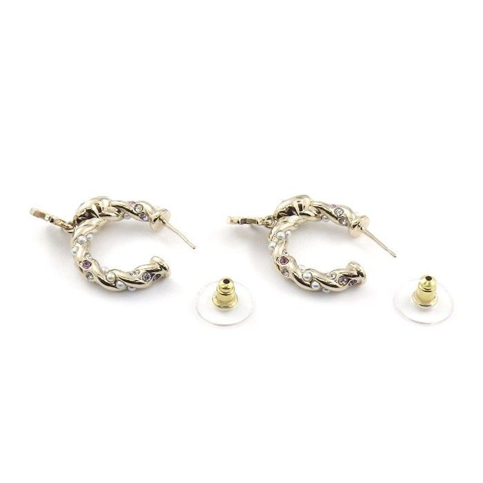 Chanel Earrings CC Logo Hoop Rhinestone Imitation Pearl — view 2