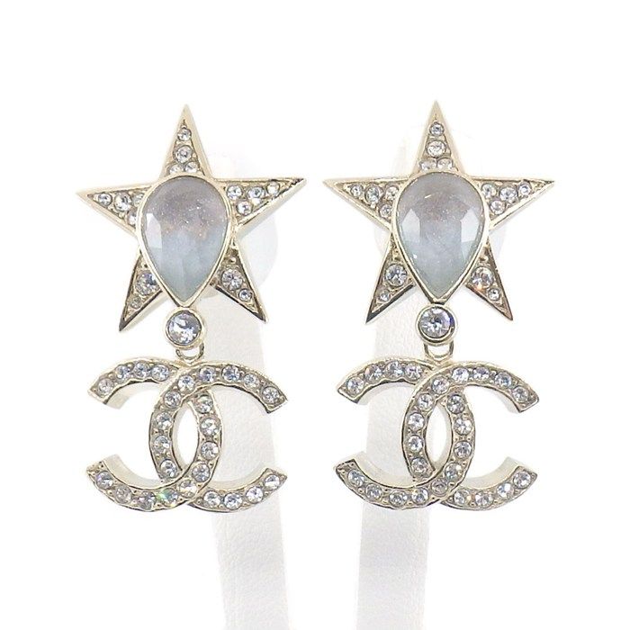 Chanel Earrings CC Logo Resin Rhinestone
