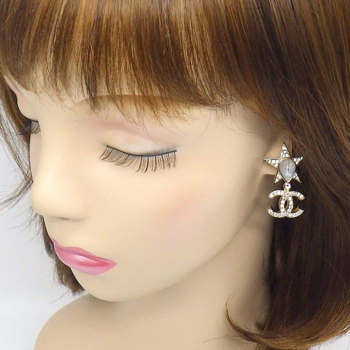 Chanel Earrings CC Logo Resin Rhinestone — view 4