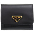 Prada Saffiano Triangle Leather Black Trifold Wallet