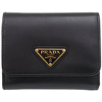 Prada Saffiano Triangle Leather Black Trifold Wallet