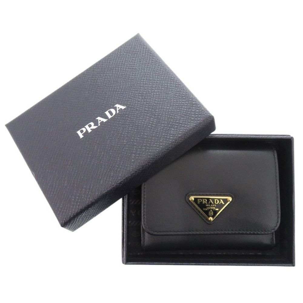 Prada Saffiano Triangle Leather Black Trifold Wallet — view 2