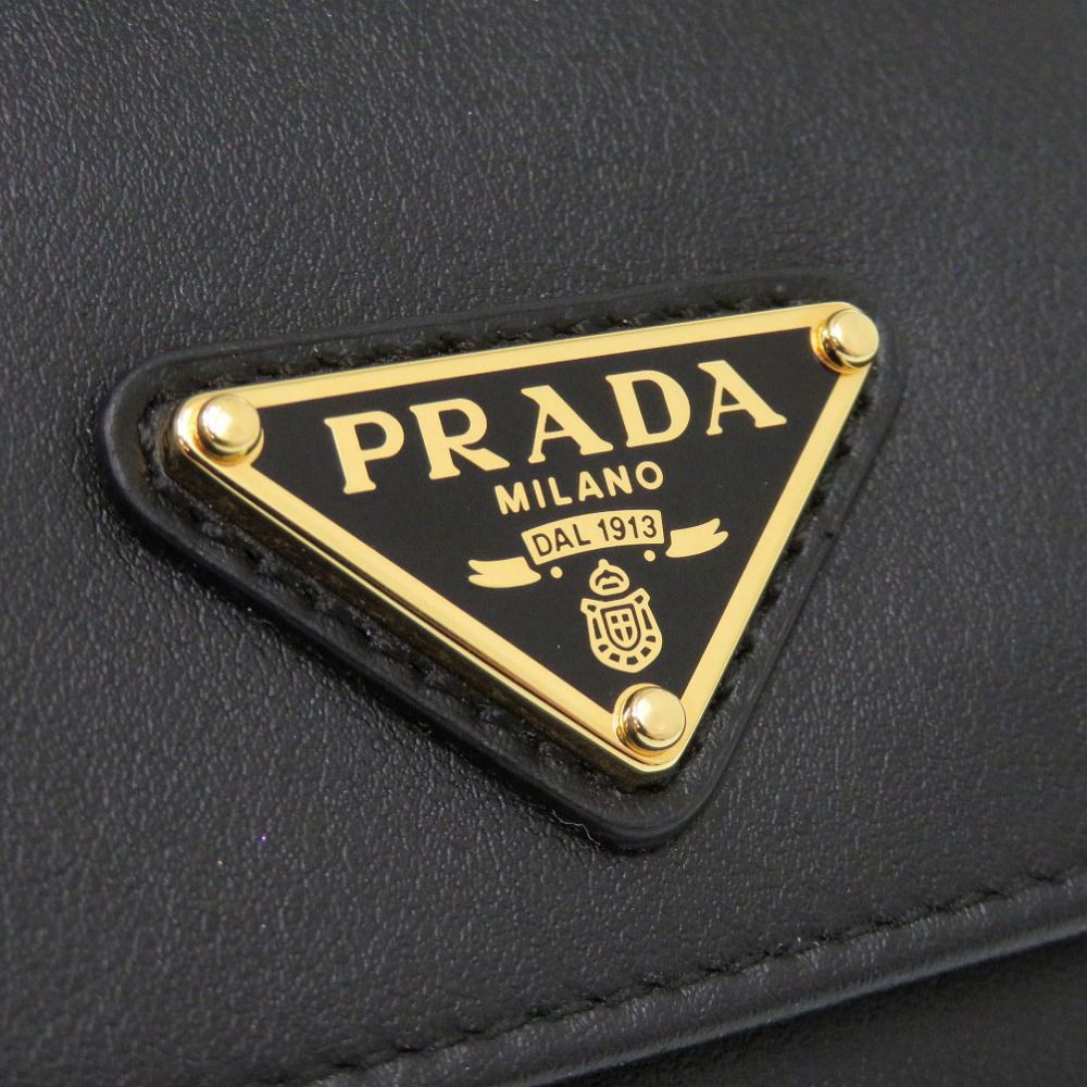 Prada Saffiano Triangle Leather Black Trifold Wallet — view 8