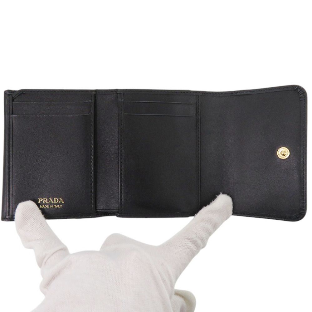 Prada Saffiano Triangle Leather Black Trifold Wallet — view 5