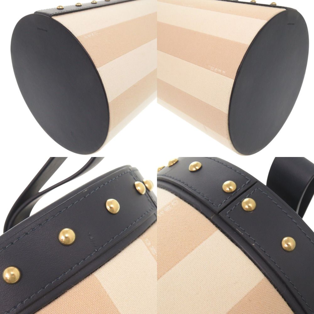 Fendi Striped Pattern Studs Leather Canvas Navy Beige Multi Box Case Shoulder — view 6