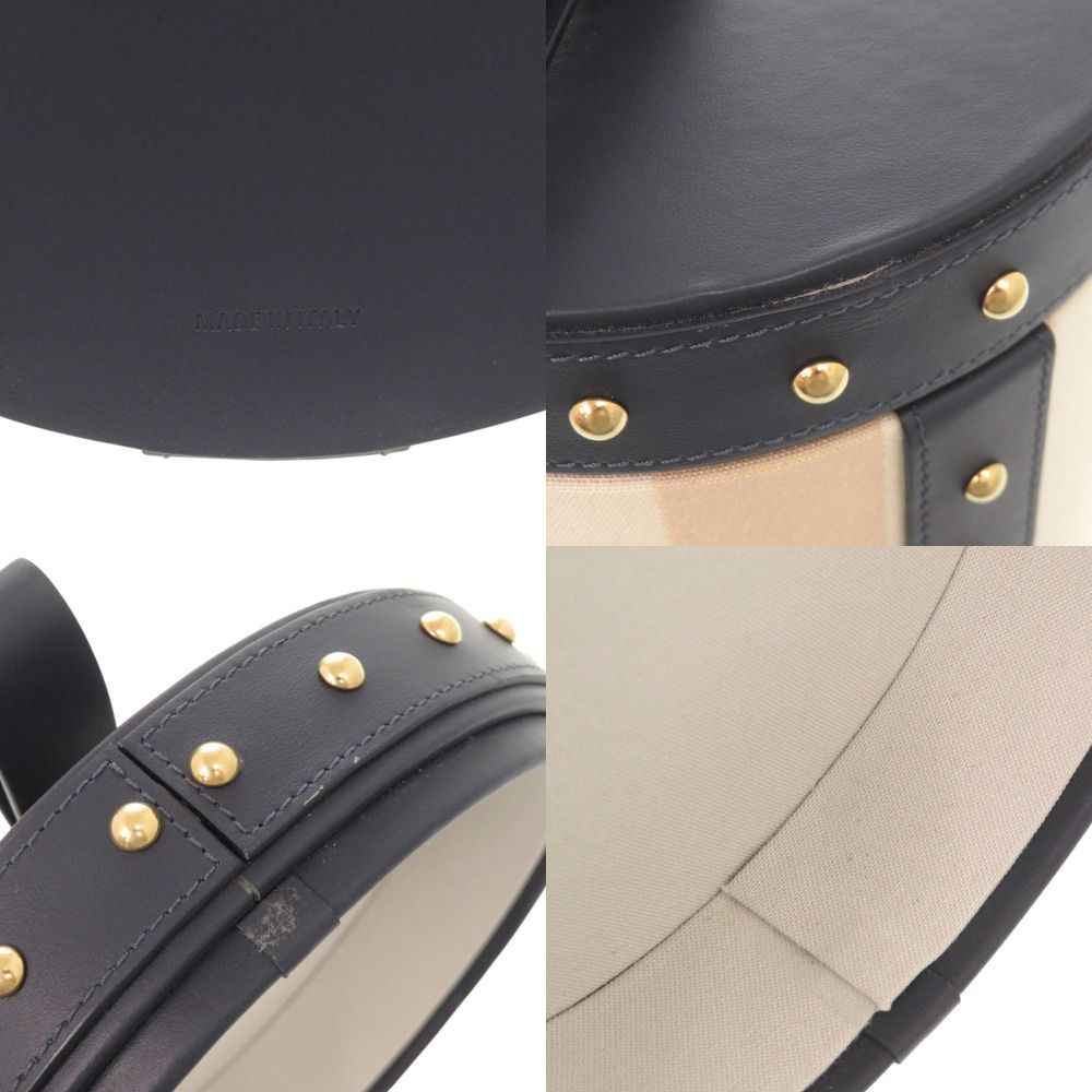 Fendi Striped Pattern Studs Leather Canvas Navy Beige Multi Box Case Shoulder — view 7