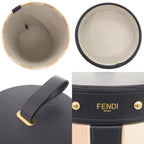 Fendi Striped Pattern Studs Leather Canvas Navy Beige Multi Box Case Shoulder — view 5