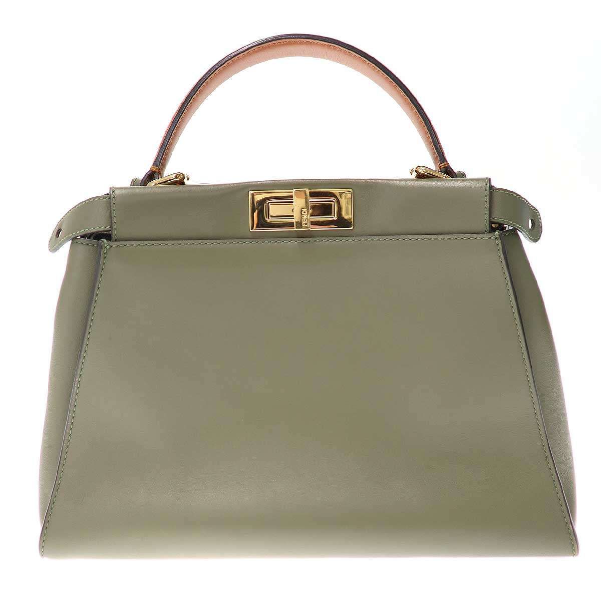 Fendi Peekaboo Medium 2-Way Leather Shoulder Bag Khaki