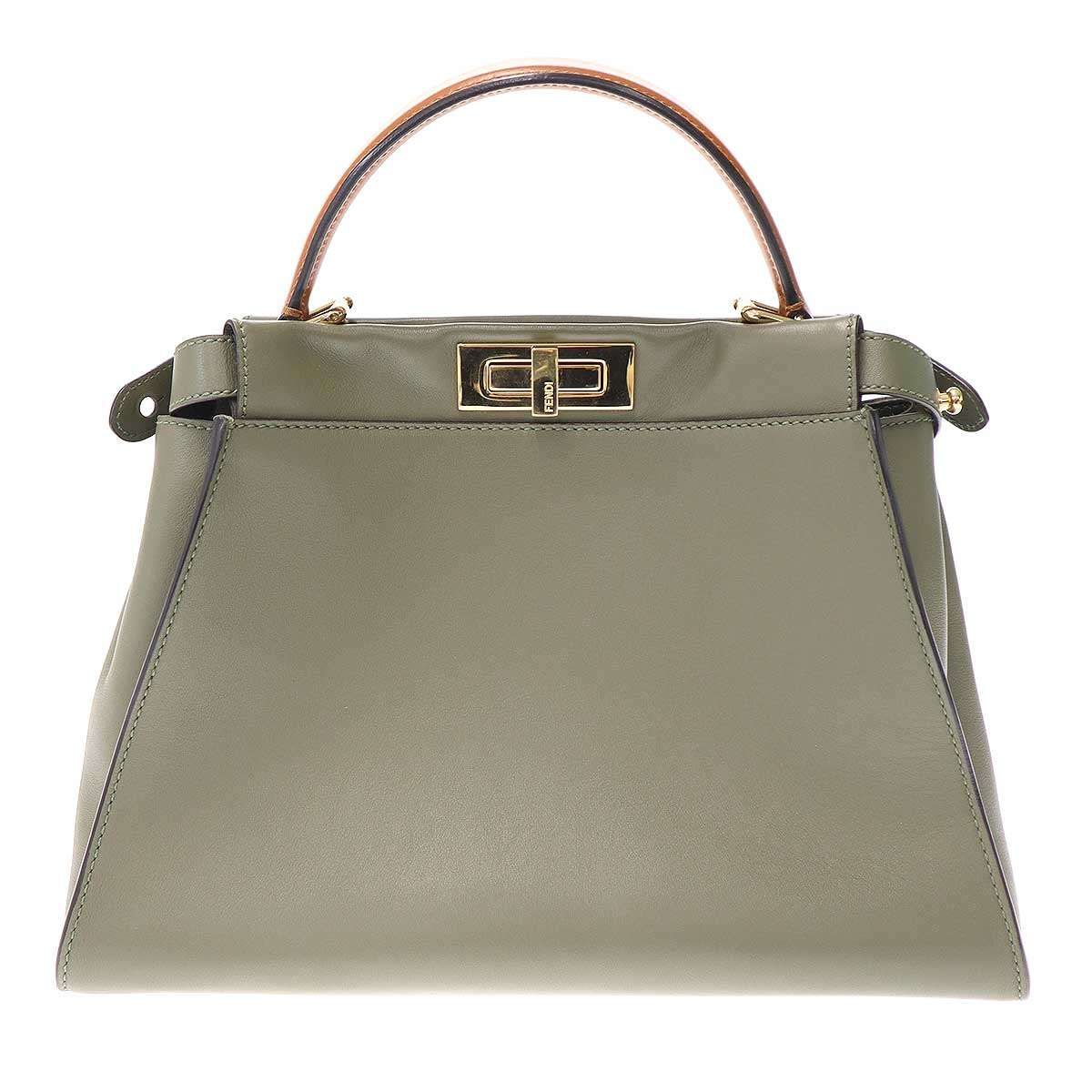 Fendi Peekaboo Medium 2-Way Leather Shoulder Bag Khaki — view 2
