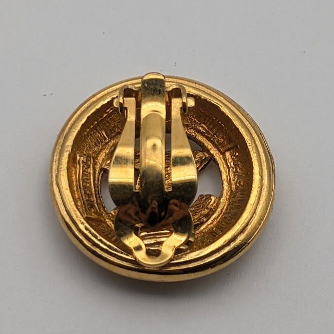 Chanel Earrings CC Logo Round Circle Gold First Era Vintage Single — view 3