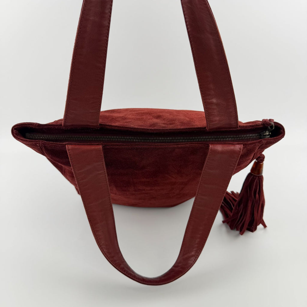 Chanel CC Logo Tote Shoulder Bag Red Suede Vintage — view 7