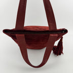 Chanel CC Logo Tote Shoulder Bag Red Suede Vintage — view 7