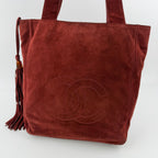Chanel CC Logo Tote Shoulder Bag Red Suede Vintage — view 3
