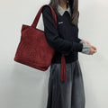 Chanel CC Logo Tote Shoulder Bag Red Suede Vintage