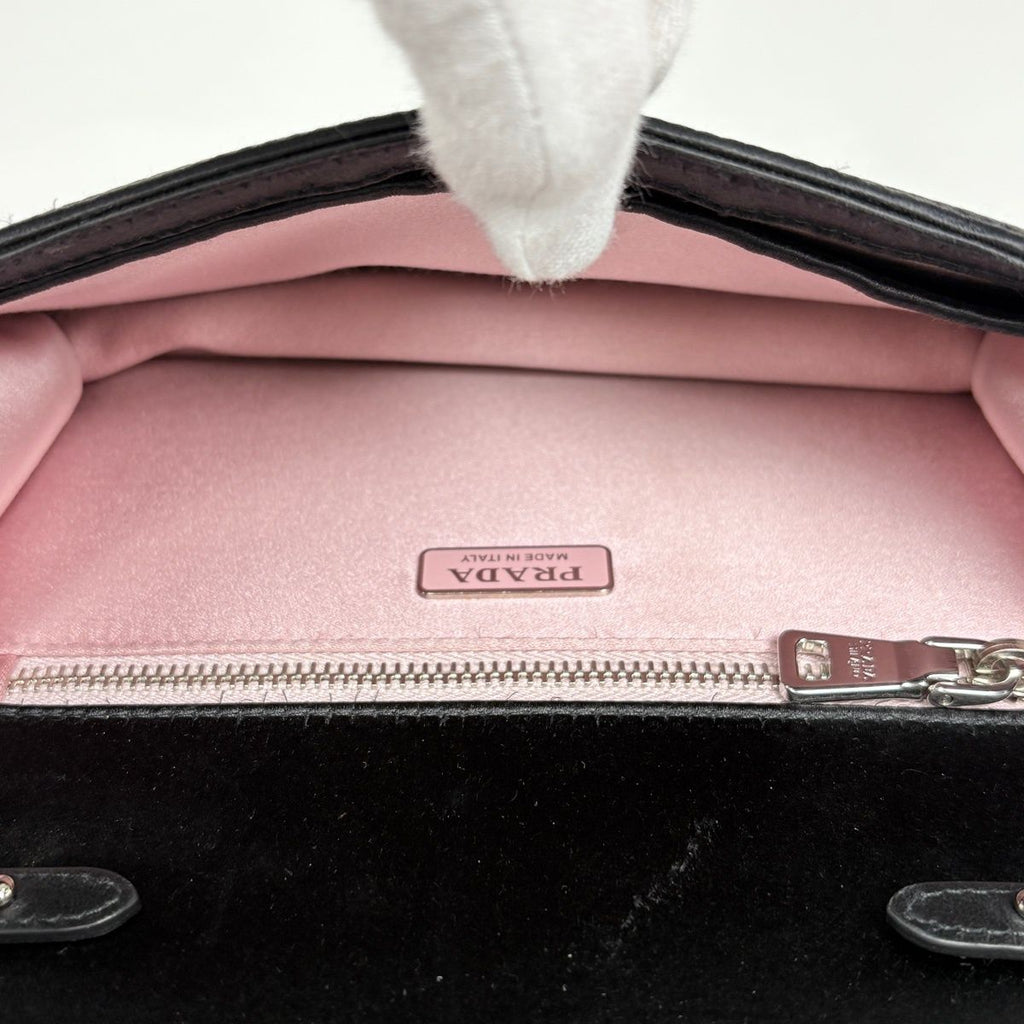 Prada Logo Chain Shoulder Bag Sequin 2-Way Satin Nero — view 7