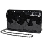 Prada Logo Chain Shoulder Bag Sequin 2-Way Satin Nero