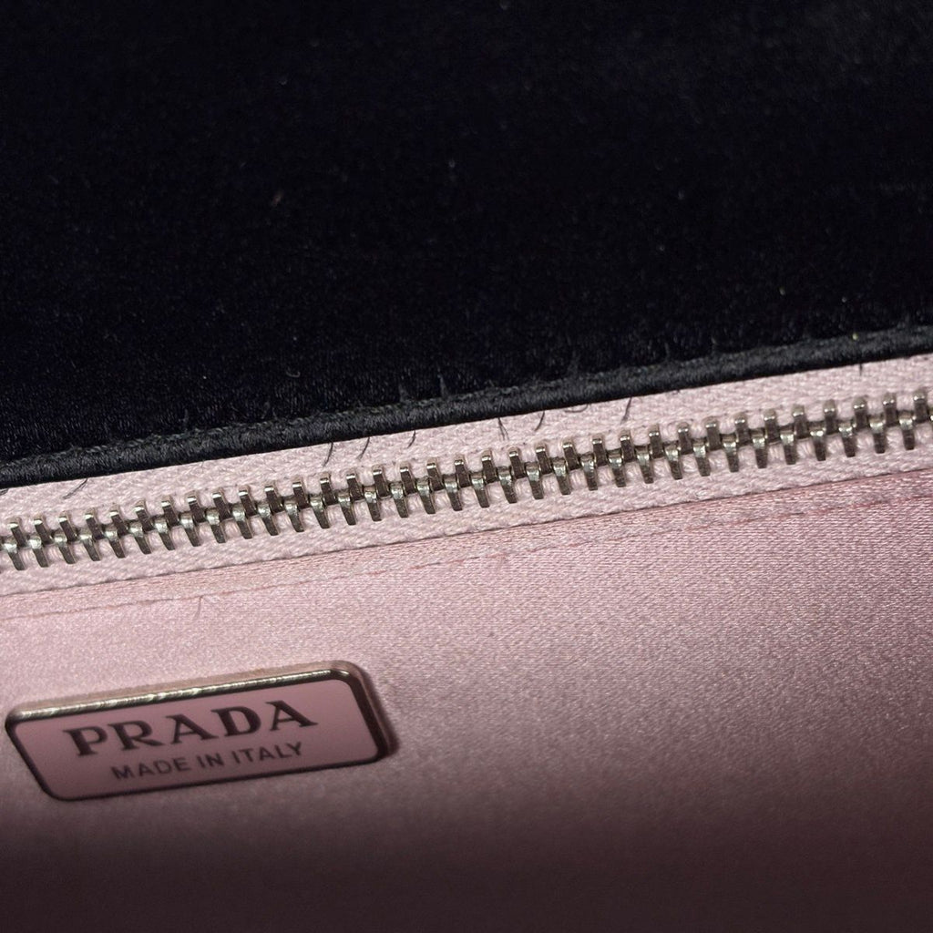 Prada Logo Chain Shoulder Bag Sequin 2-Way Satin Nero — view 6