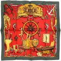 Hermes Petit Carre Musee Museum Scarf Silk Red Green Multicolor