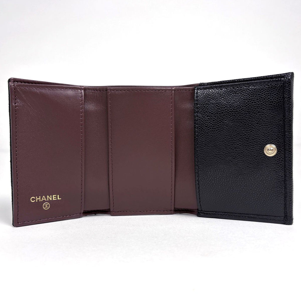 Chanel CC Logo Trifold Wallet Caviar Leather Black — view 6