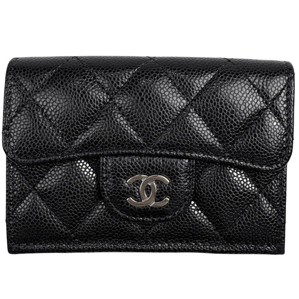 Chanel CC Logo Trifold Wallet Caviar Leather Black