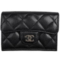 Chanel CC Logo Trifold Wallet Caviar Leather Black