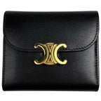 Celine Triomphe Trifold Wallet Leather Black